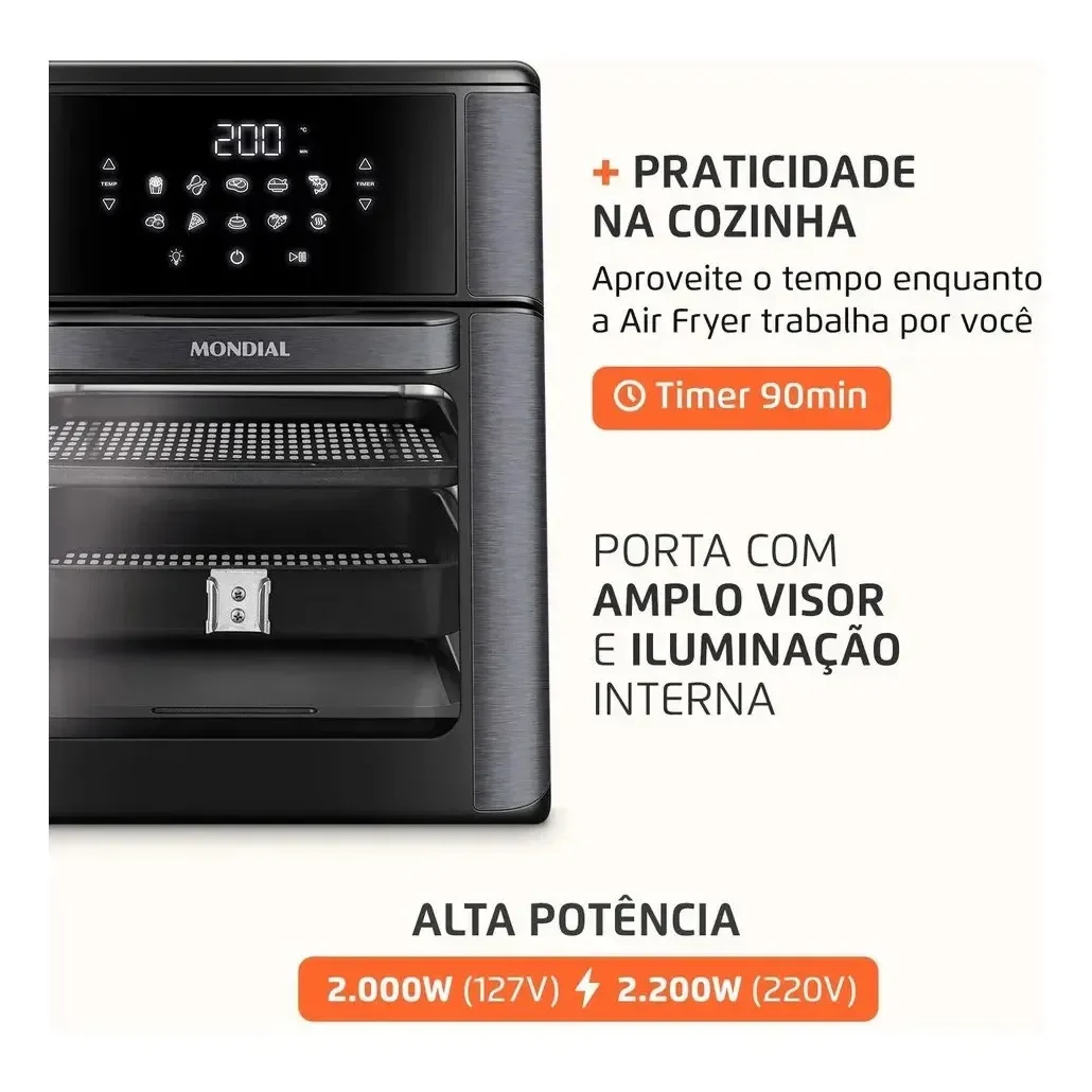 Visor amplo, iluminação interna e timer da Mondial AFON-12L-BG