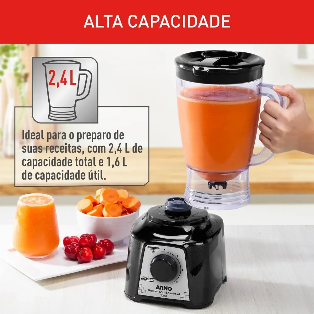 Capacidade do Liquidificador Arno Power Mix Essential Preto