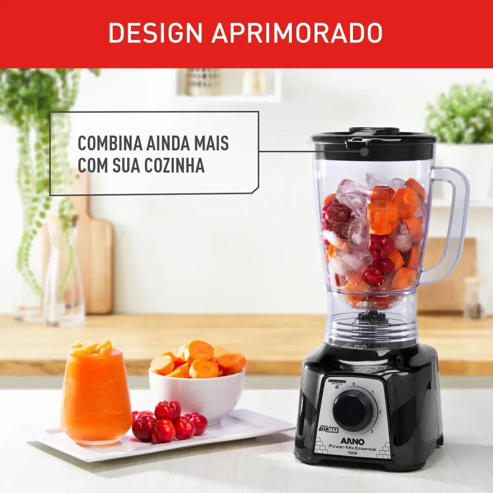 Design do Liquidificador Arno Power Mix Essential Preto