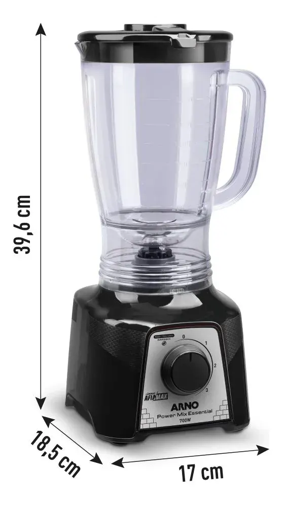 Dimensões do Liquidificador Arno Power Mix Essential Preto