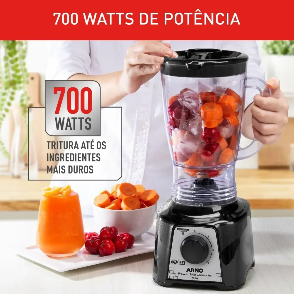 Liquidificador Arno Power Mix Essential Preto com potência de 700 W