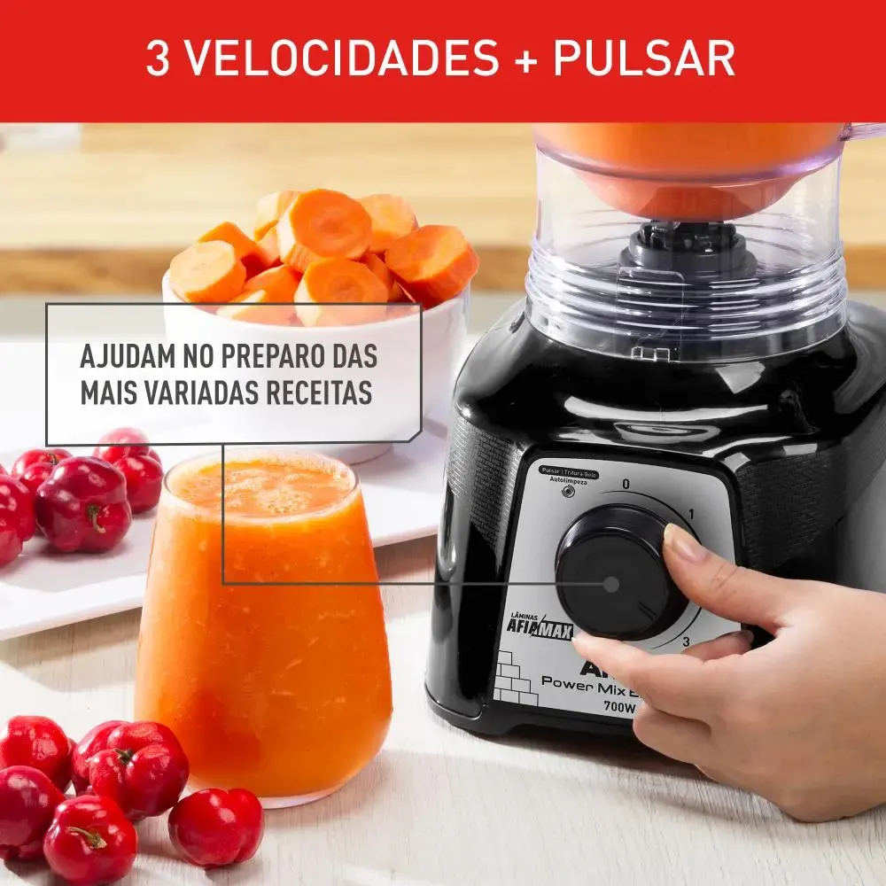 Três velocidades e pulsar do Liquidificador Arno Power Mix Essential Preto