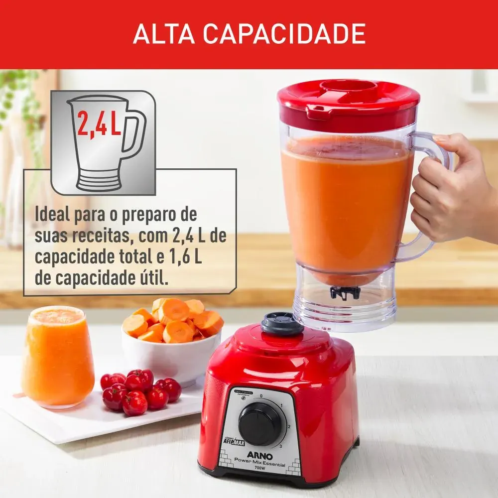 Capacidade do Liquidificador Arno Power Mix Essential Vermelho
