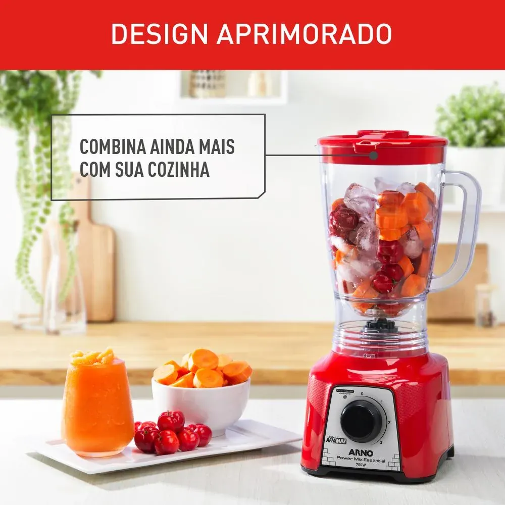Design do Liquidificador Arno Power Mix Essential Vermelho