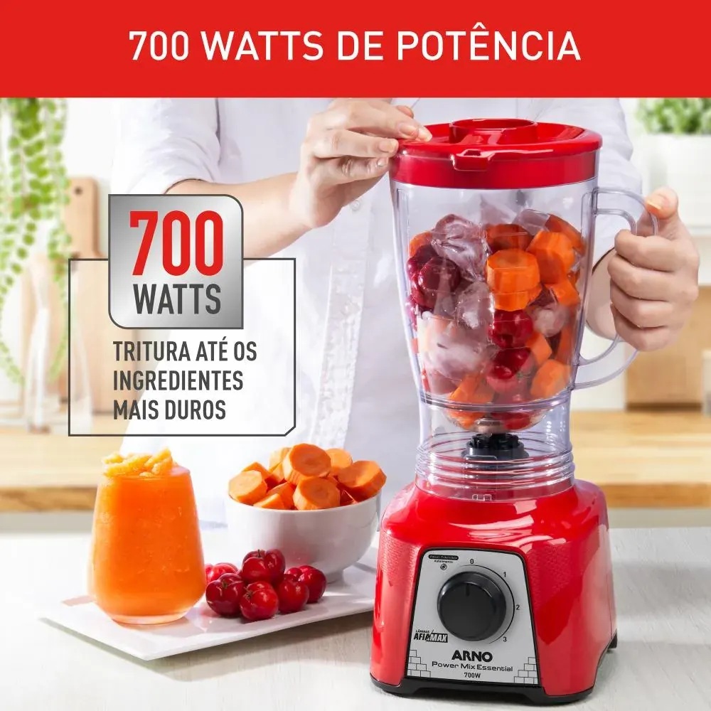 Liquidificador Arno Power Mix Essential Vermelho com potência de 700 W