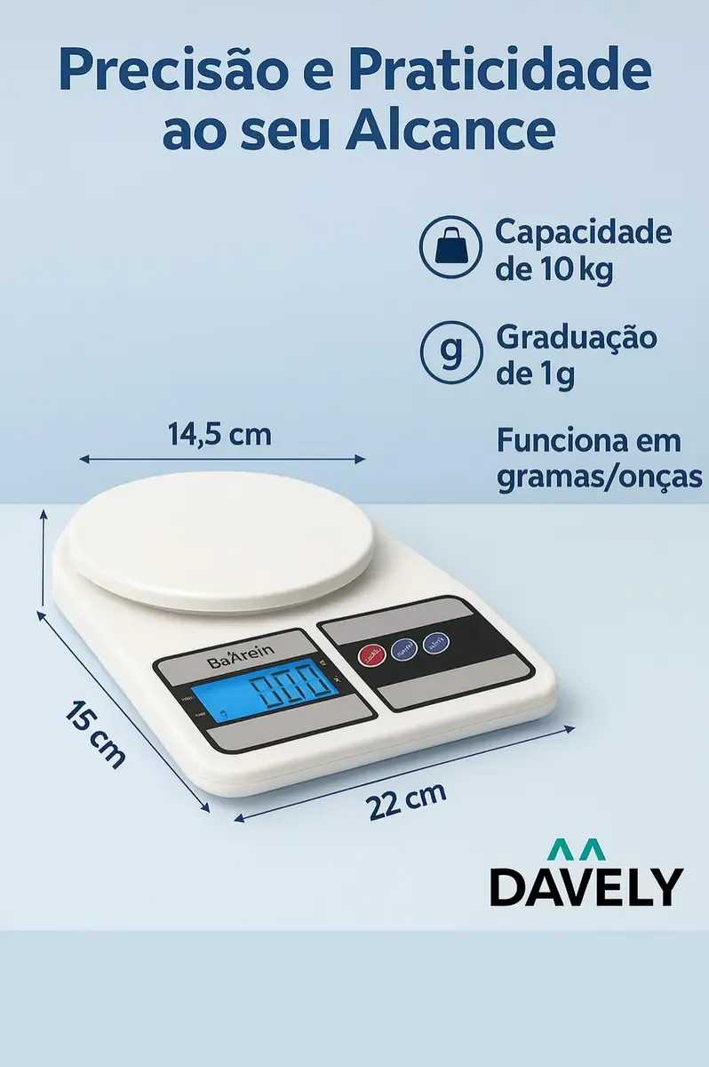 Balança digital Davely com capacidade de 10 kg e graduação de 1 g