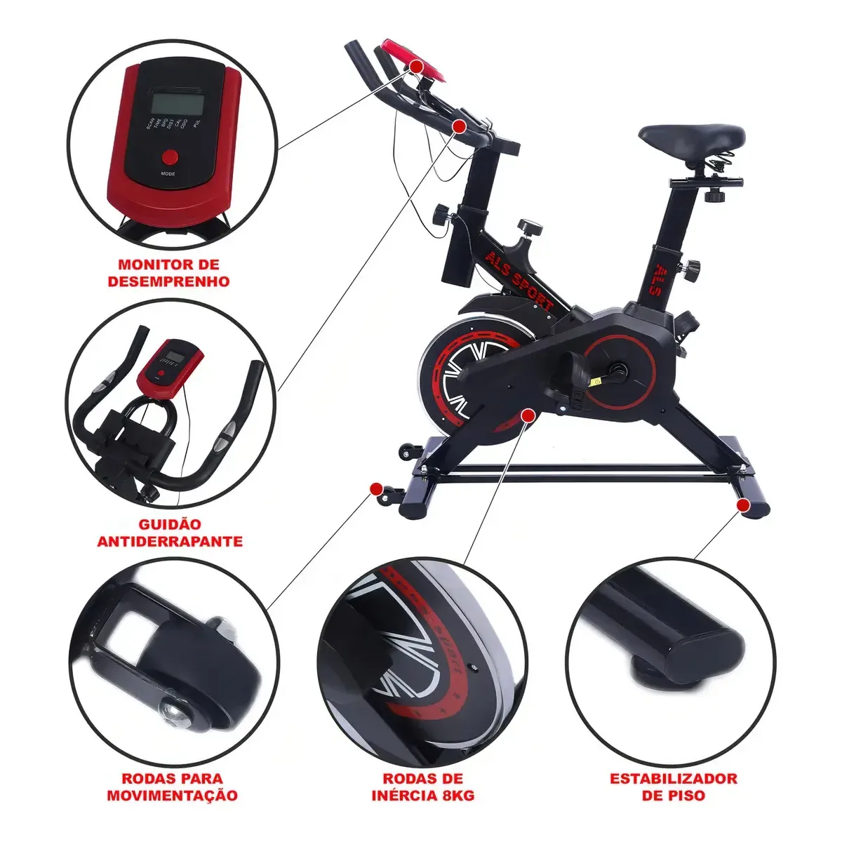 Imagem do anúncio da ALS SPORTS BCSP50VM com indicação de roda de inércia de 8 kg