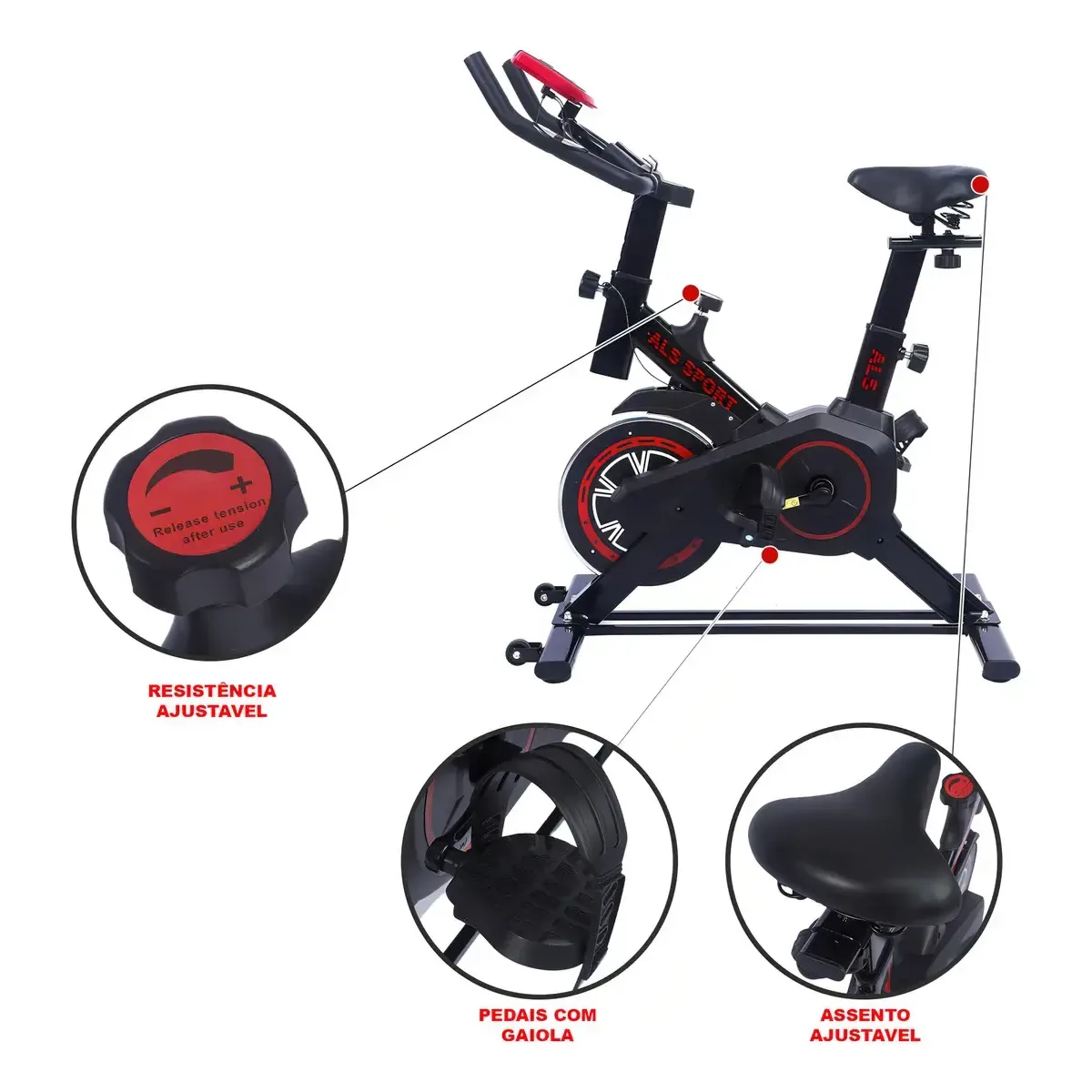 Recursos destacados nas imagens da Bicicleta ALS SPORTS BCSP50VM