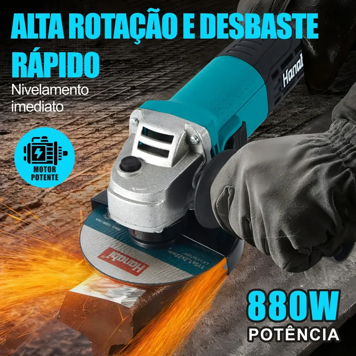 Esmerilhadeira Hanabi 880W em operação de desbaste