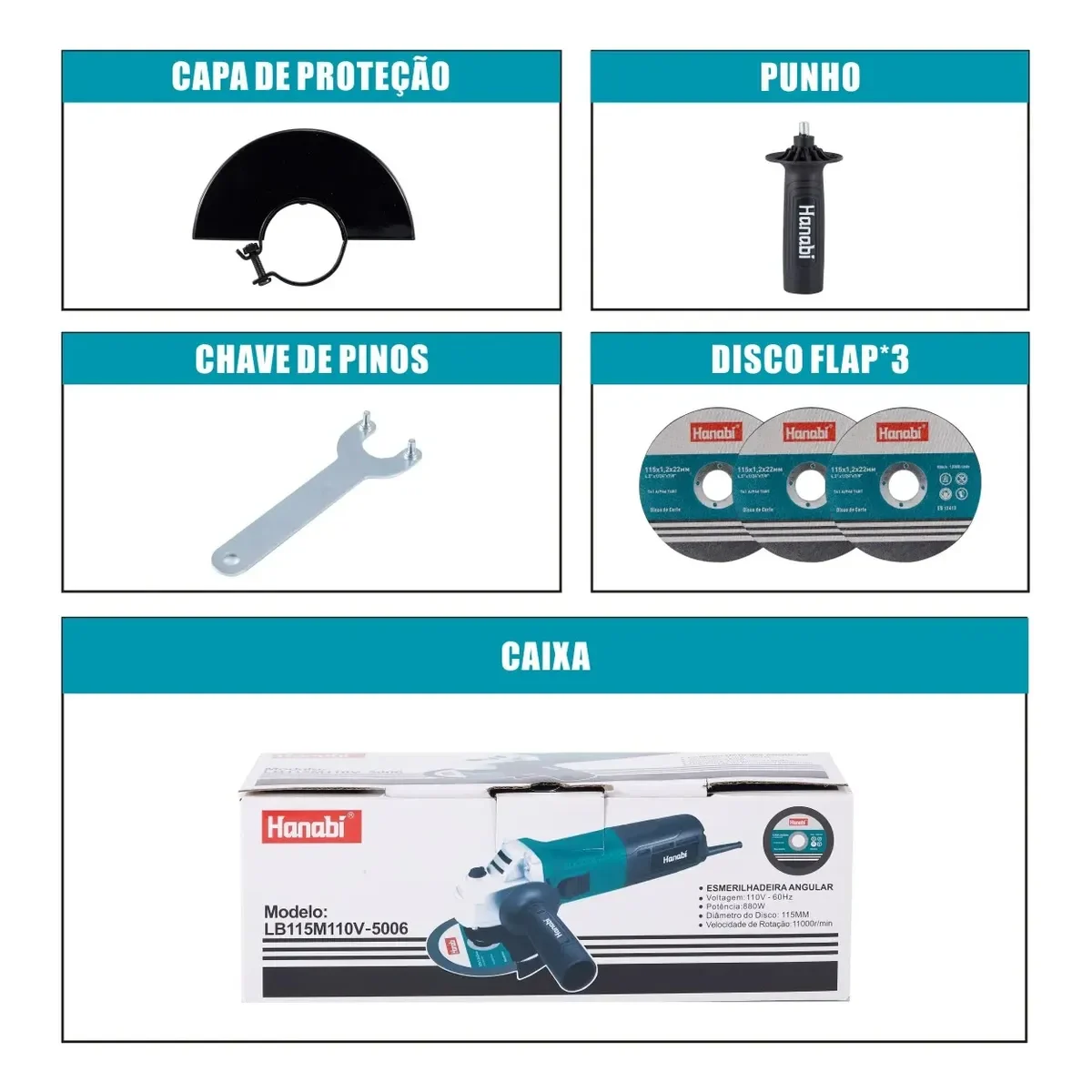 Acessórios anunciados da Esmerilhadeira Hanabi 880W