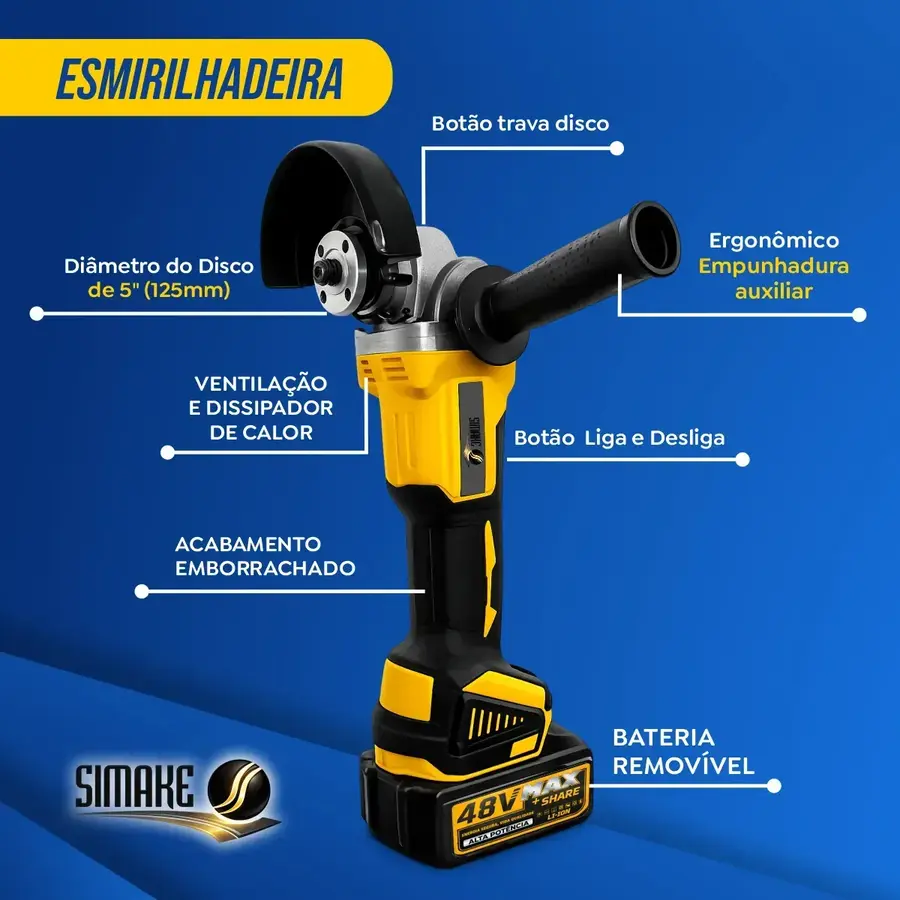 Esmerilhadeira Simake para disco de 125 milímetros