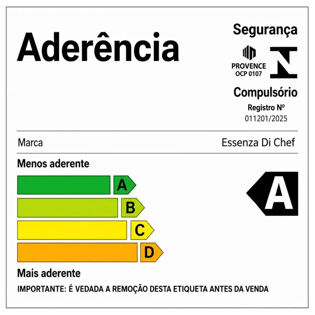 Etiqueta exibida no material da Essenza Di Chef