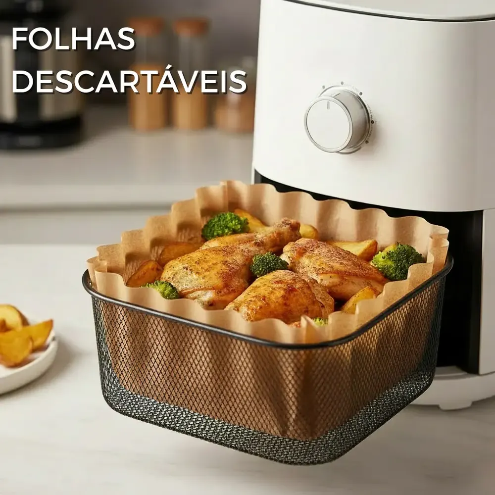 Forma de papel descartável dentro do cesto da air fryer