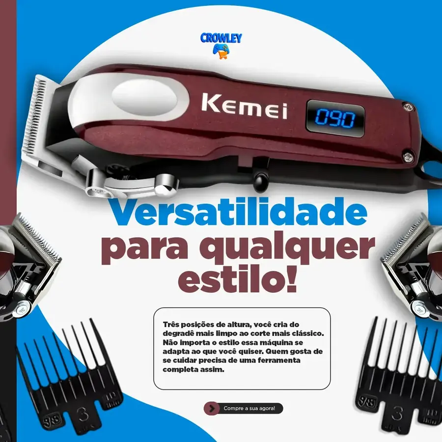 Kemei KM-2606 com alavanca lateral e pentes de corte