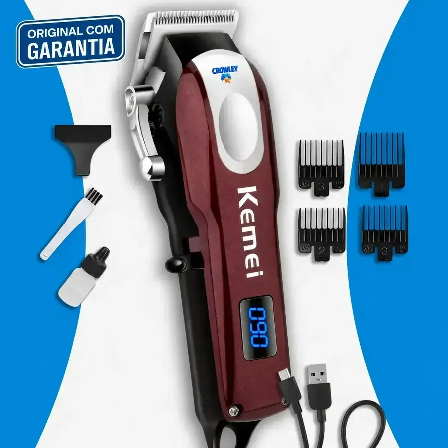 Máquina de Cortar Cabelo Kemei KM-2606 com pentes e acessórios