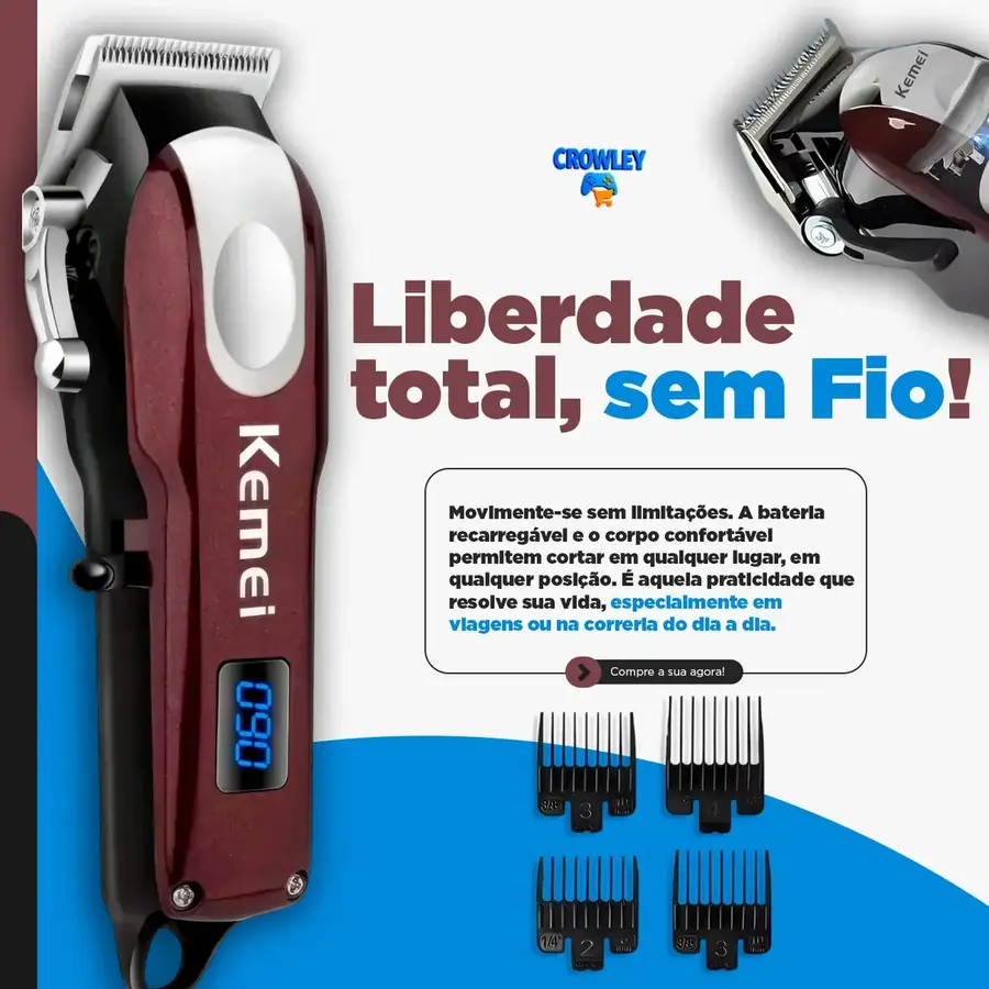Máquina Kemei KM-2606 sem fio com indicador digital