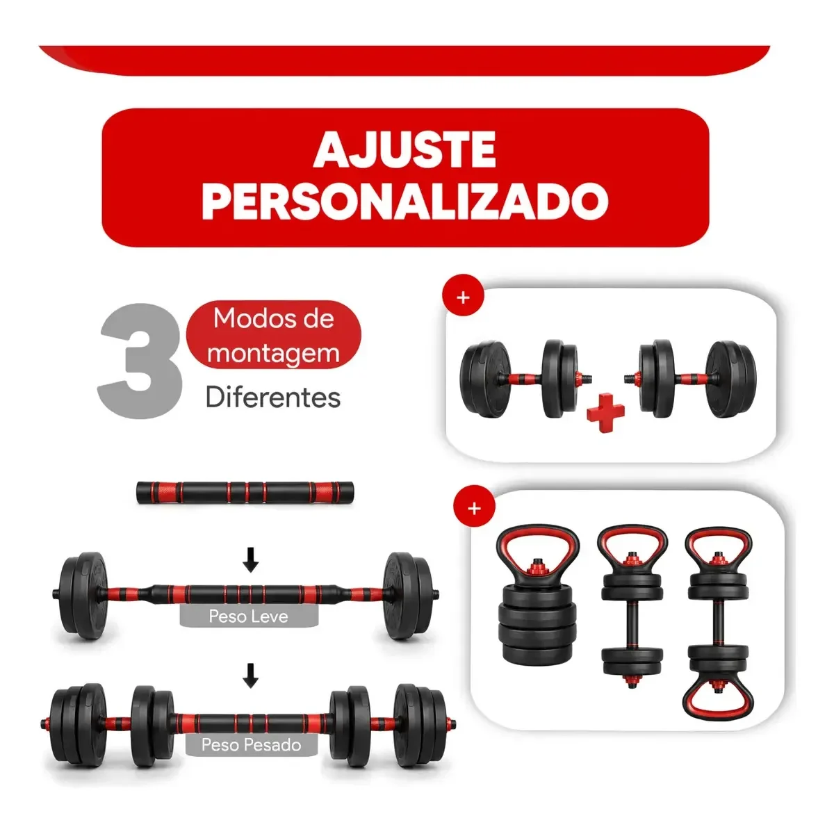 Três formas de montagem do Kit Knack 15 kg