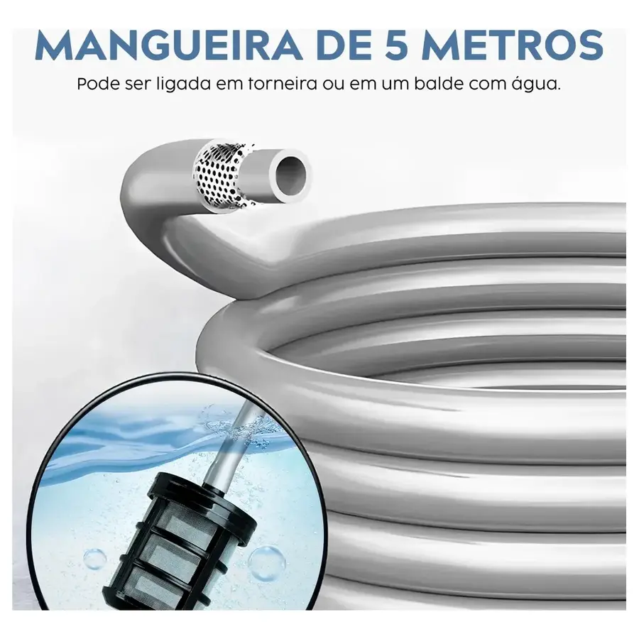 Mangueira de cinco metros com filtro para lavadora portátil