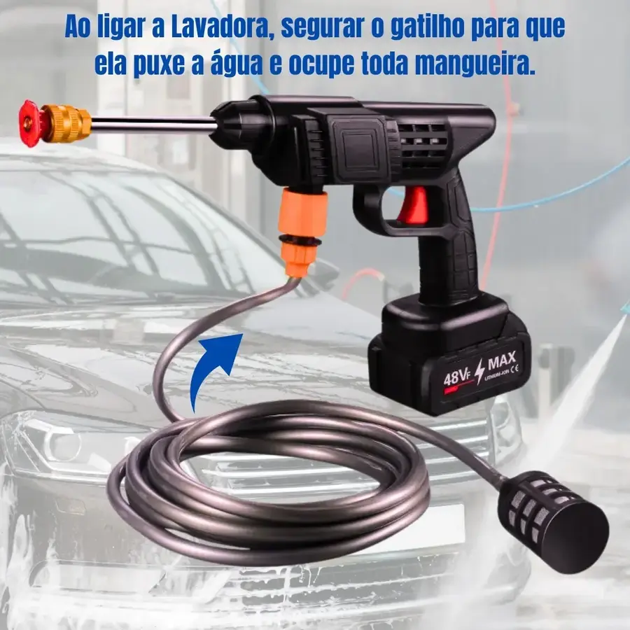 Orientação para preencher a mangueira da lavadora portátil com água