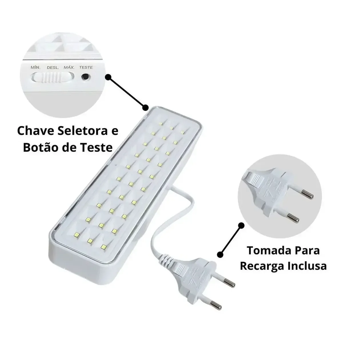 Chave seletora e botão de teste da Luminária de Emergência Elgin