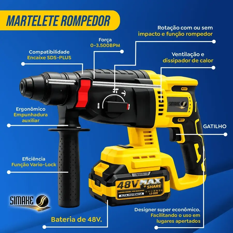 Martelete rompedor Simake com encaixe SDS Plus
