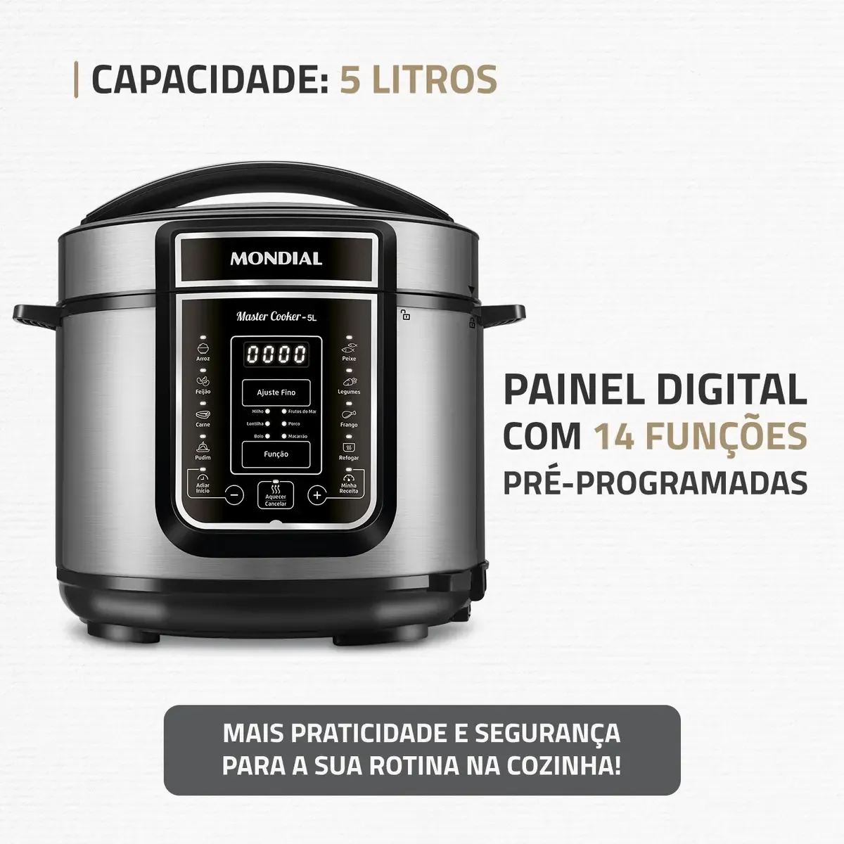 Mondial PE-38 preta e inox com capacidade de 5 litros e painel digital