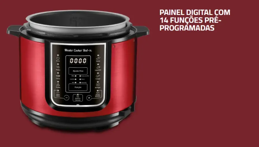 Painel digital da Mondial PE-39 vermelha com 14 funções pré-programadas
