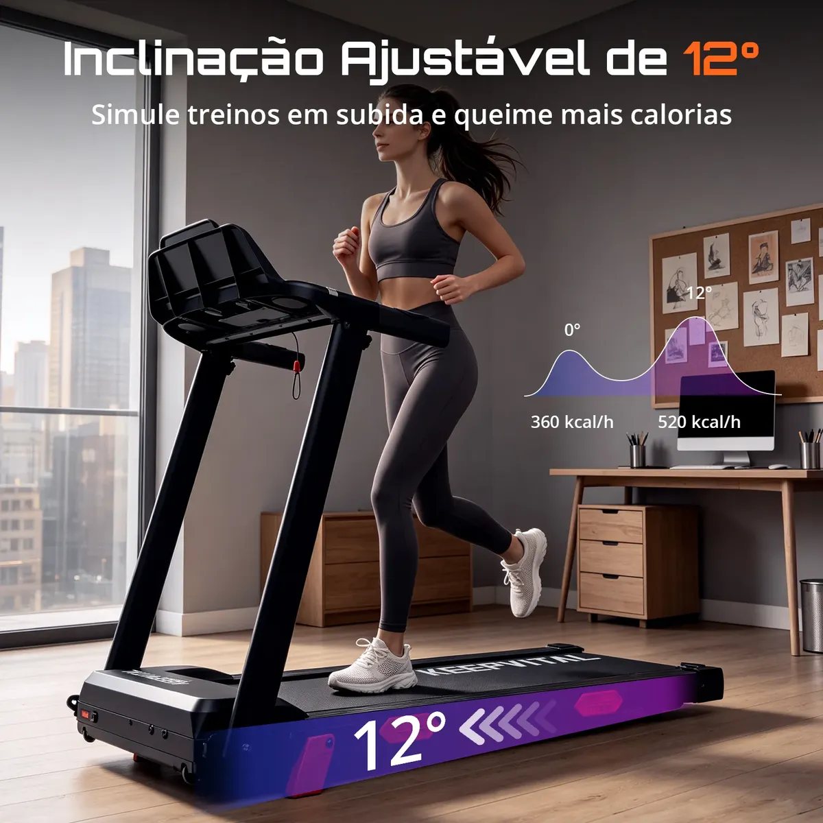Material promocional da esteira Keepvital com inclinação destacada