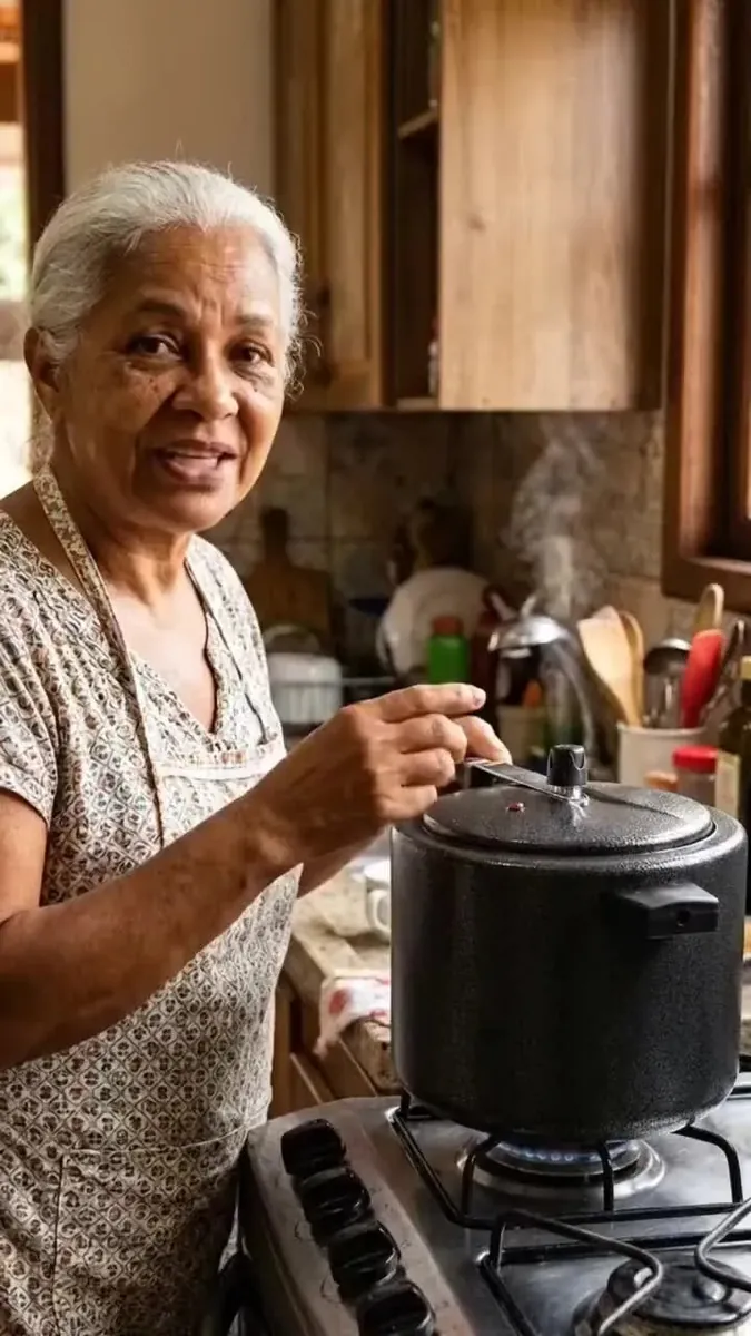 Panela Amora 10 L Preta craquelada em uso na cozinha
