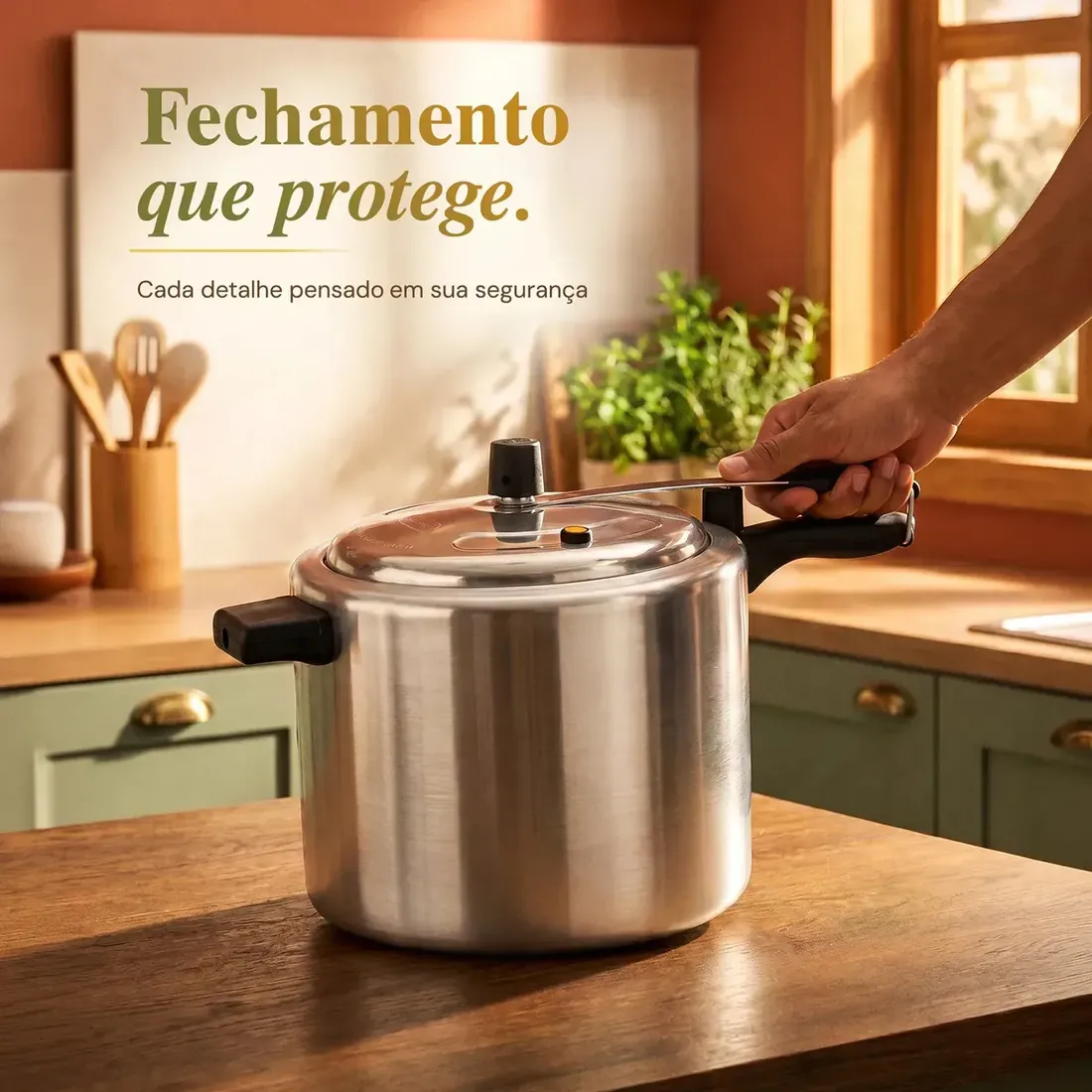 Panela de pressão Amora 4,5 L Prateada / polida com destaque de segurança