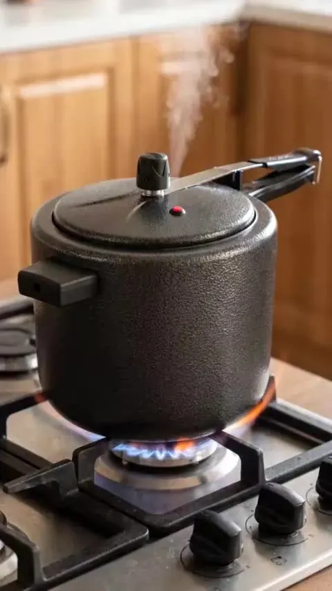 Panela Amora 7 L Preta craquelada em uso na cozinha