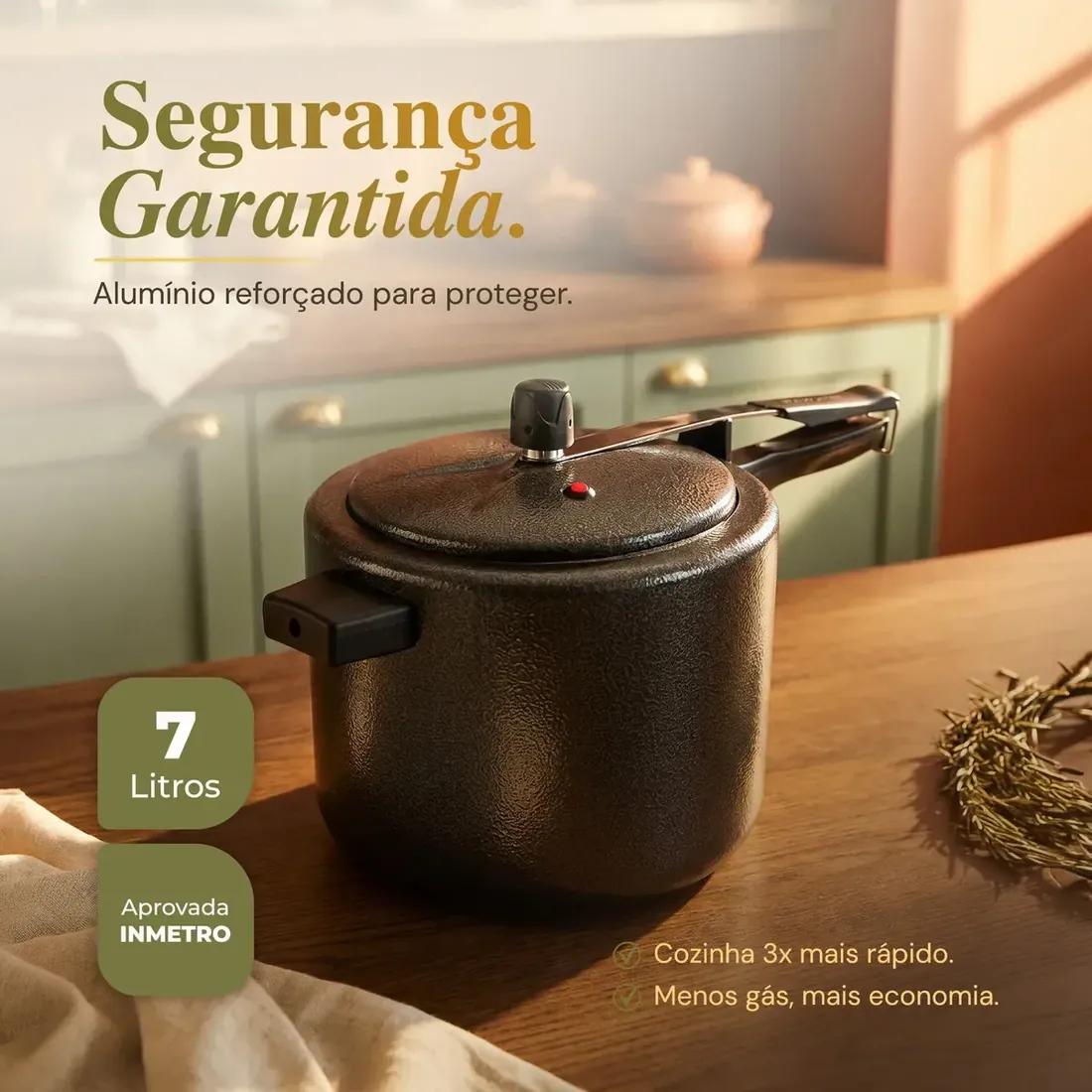 Panela de pressão Amora 7 L Preta craquelada com destaque de segurança
