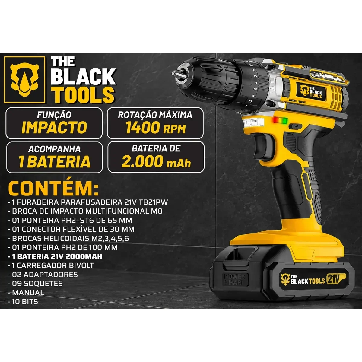 Conteúdo anunciado do kit The Black Tools TB-21PW