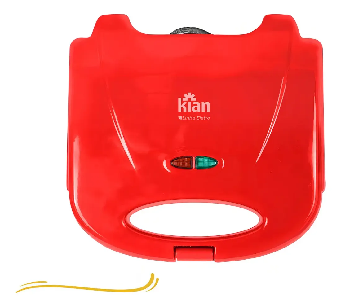 Parte superior da Sanduicheira Kian vermelha com luzes indicadoras