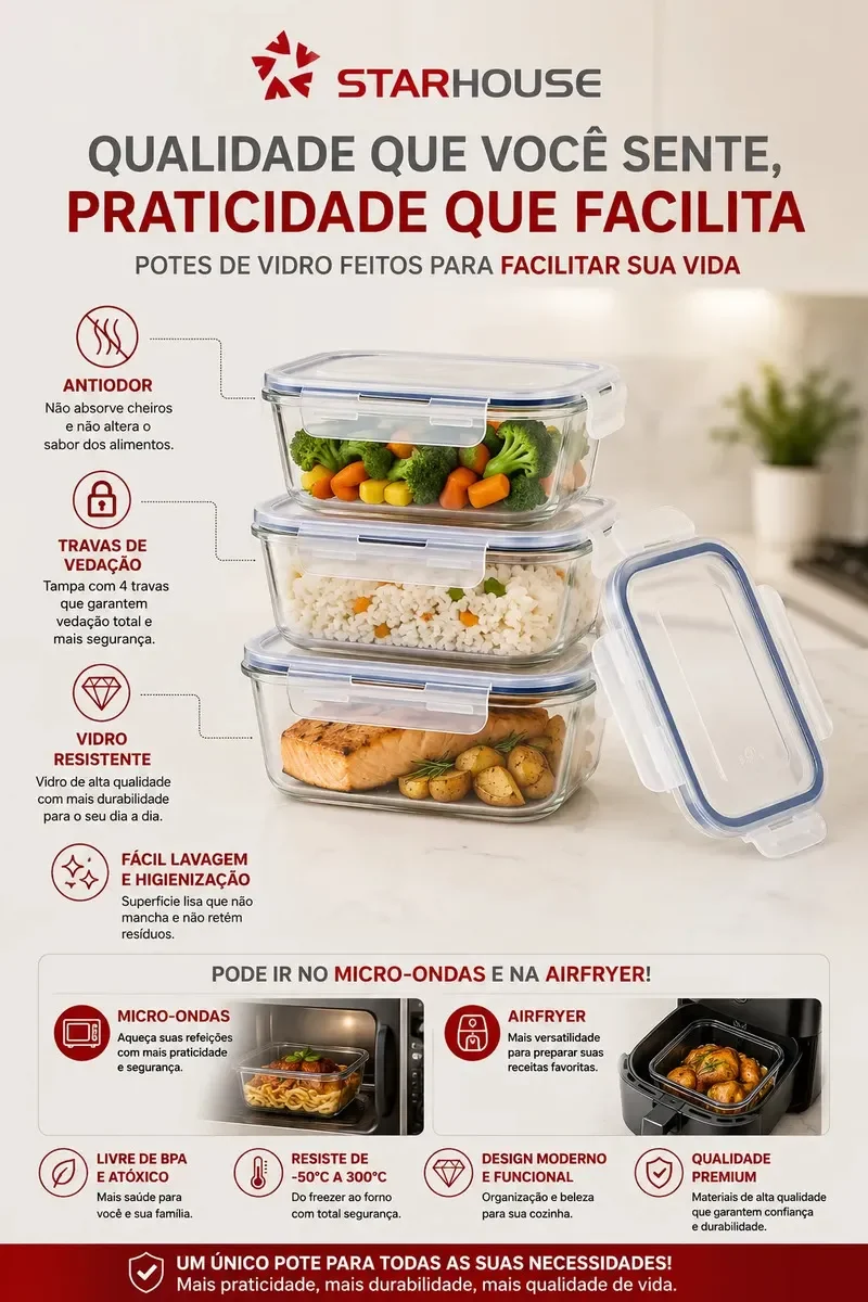 Potes Starhouse com tampa hermética de quatro travas