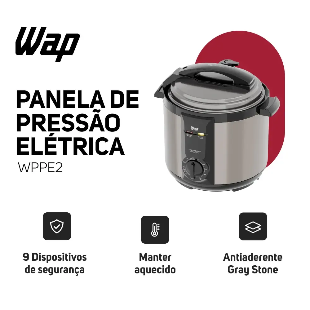 Destaques da WAP WPPE2 com 9 dispositivos de segurança, manter aquecido e antiaderente Gray Stone